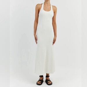 DISSH Cream Ribbed Halter Maxi Dress